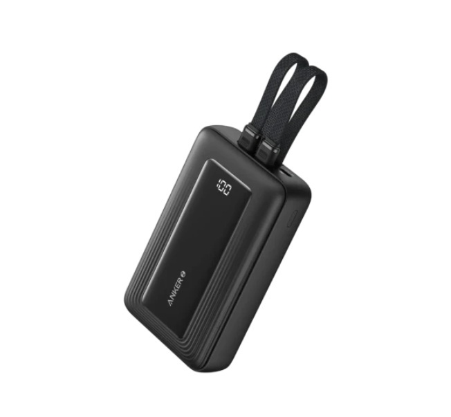 باور بانك أنكر زولو – 20000 مللي أمبير، 30 واط، بكابلات USB-C وLightning مدمجة-أسود