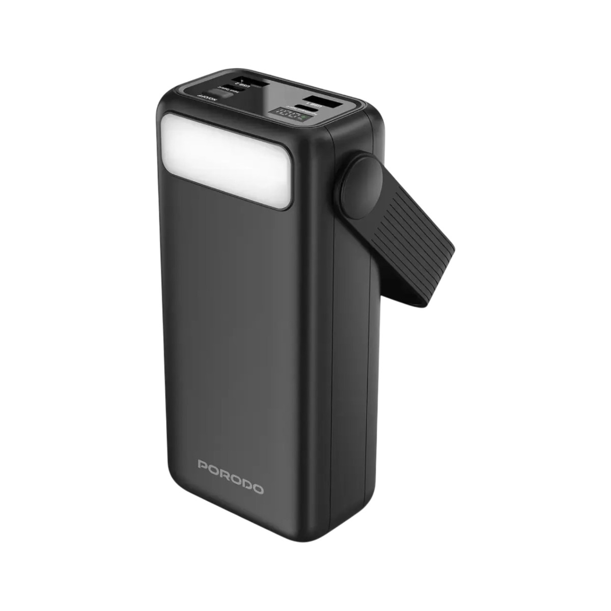 شاحن متنقل Porodo Lara 80000mAh مع Integrated Cables & كشاف — أسود
