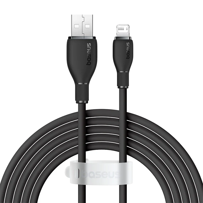 كابل بيسوس بودينج للشحن السريع USB-A إلى Lightning بطول 1.2 متر – أبيض / أسود-أسود