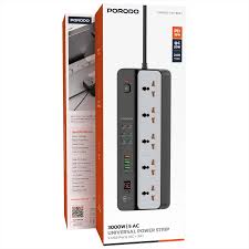 Porodo 3000W — 5AC Universal مشترك كهربائي مع 9 USB منافذ (6C + 3A) — أسود