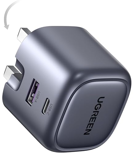 UGREEN Nexode 30W USB-C PD GaN سريع شاحن One — منفذ UK -قابل للطي foot (أسود) CD305