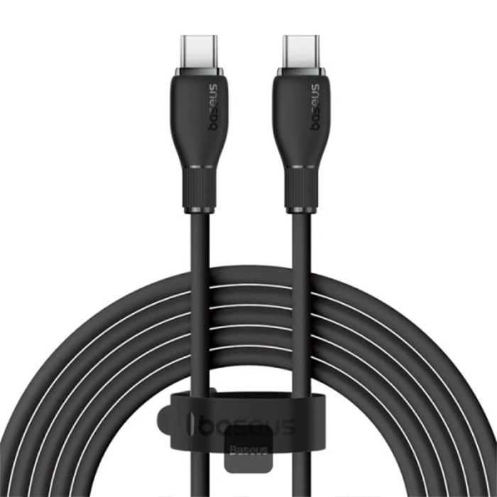 كابل بيسوس بودينج للشحن السريع – USB-C إلى USB-C – بطول 1.2 متر – أبيض لامع-أسود