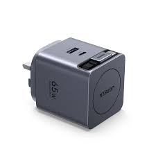 UGREEN 65W GaN سريع شاحن مع قابل للسحب كابل (2-منفذ) (رمادي فلكي)
