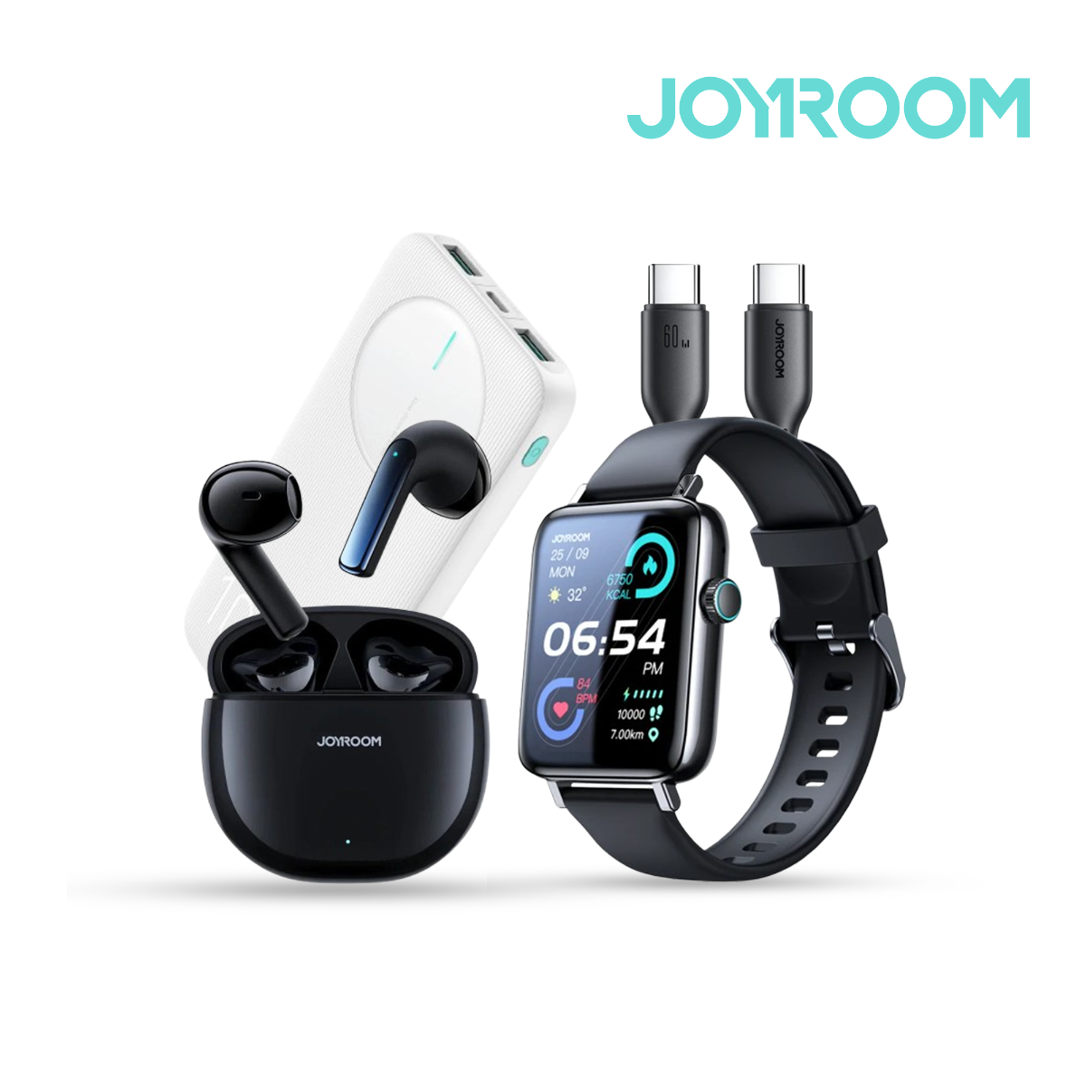 Joyroom باقة — ساعة ذكية, سماعات أذن لاسلكية, شاحن متنقل و كابل شحن